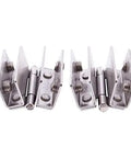 Pair Of Heavy Duty Silver Stainless Steel Shower Door Hinges Featuring Adjustable Double Clamp Brackets That Grip Tight And Fit 5 To 8 Millimeter Glass Panels Like A Glove.