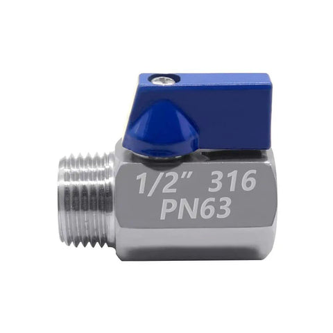 One Half Inch Mini Ball Valve Stainless Steel 316 Female To Male NPT Thread Shut-Off Valve Pack Of 2 Side View
