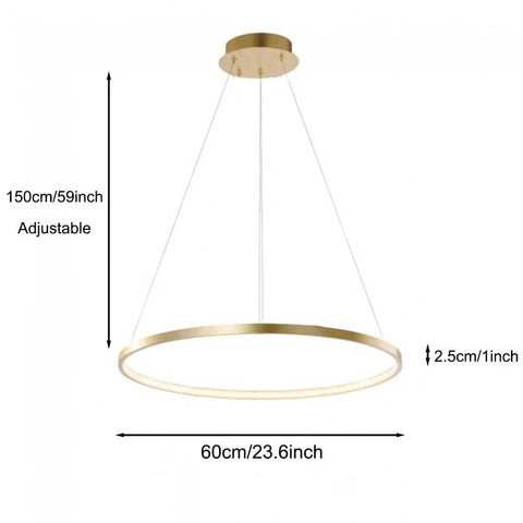 Lit LED Ring Pendant Light With Remote Control 23.6 Inch Halo Chandelier Modern Minimalist Ceiling Fixture with dimensions.