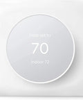 Front view of Snow Color Nest Thermostat Trim Kit For Google Nest Thermostat 2020 Easy To Install Modern Wall Plate with digital display.
