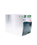 Ultra Efficient 480W 24V 15.4A AC DC DIN Rail Power Supply With Built In UPS And Battery Charging Status Monitoring Modbus Ready Ninety Two Percent Efficiency TS 35 7.5 Or 15 Mount Tough Industrial Grade, silver metal unit