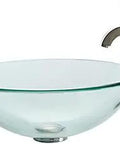 Glass Vessel Sink With Ramus Faucet In Satin Nickel Dope Modern Bathroom Set Featuring Tempered Glass Vessel, Pop Up Drain