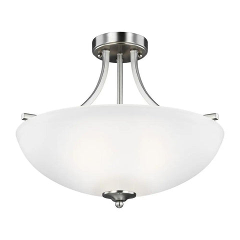 Geary Three Light Semi Flush Ceiling Light In Brushed Nickel With Steel Construction 300 Total Watts Medium Size Pendant Fixture