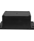 Side view of Beefy Black Plastic Waterproof Electrical Junction Box 115x90x55mm with mounting ears, weatherproof rugged enclosure.