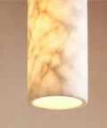 Alabaster Pendant Light Natural Marble Long Tube Hanging Lights with Wood Ceiling Canopy Modern Nordic Mini Pendant Lamp for Kitchen Island Bedroom Hallway(25 * 6cm) close-up of marble-style tube shade