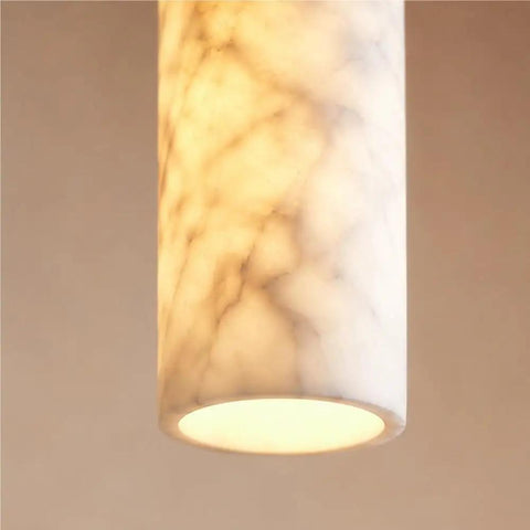Alabaster Pendant Light Natural Marble Long Tube Hanging Lights with Wood Ceiling Canopy Modern Nordic Mini Pendant Lamp for Kitchen Island Bedroom Hallway(25 * 6cm) close-up of marble-style tube shade