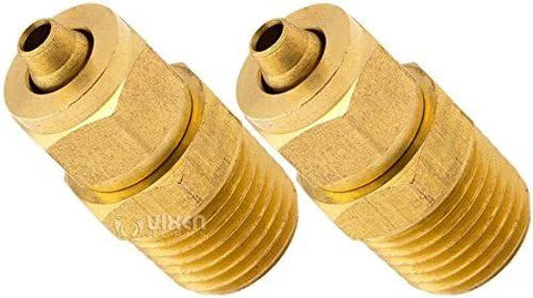 1/4 inch NPT brass compression fittings, 2-pack, ideal for connecting air hoses to tank ports in horn systems up to 350 PSI.