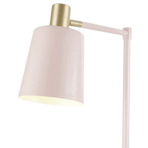 Close-up of 60 Inch Rose Floor Lamp With Gold Accents In Line Foot Switch Pink Contemporary Industrial Design showing lampshade and tilting head