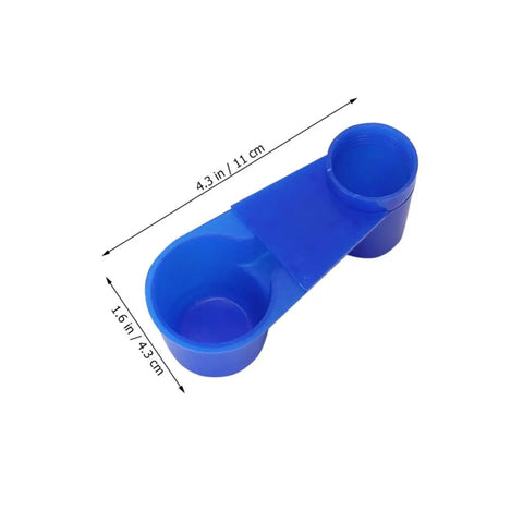 Five Piece Automatic Bird Water Dispenser Set With Dual Drinking Ports, blue drip proof cup, 4.3 x 1.6 inches, for parrots and pigeons.