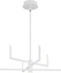 Pivot LED Collection 6 Light Modern LED Chandelier Satin White Finish With Frosted Lens, arms extended, central rod visible