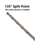 Five Pack Heavy Duty M35 Cobalt Drill Bit Set 1/8 X 12 Inch showing 135° split point for precision drilling without center punch.
