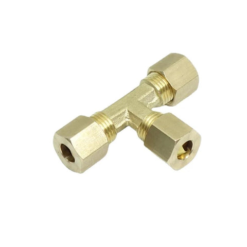 Brass compression T-fitting, 1/4 in tube OD, union tee connector, Amazon brand