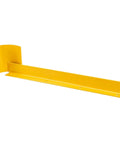 Heavy Duty Steel Pallet Rack End Protector Right Side Beamer Guard Absorbs Forklift Impacts Tough As Nails Warehouse Workhorse 42 Inch Long Bright Yellow Safety Barrier side view.