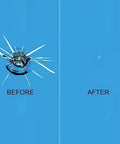 Before and after repair using Do It Yourself 20 Minute Windshield Repair Kit For Rock Chips Stone Cracks Star Breaks Bullseyes And Stone Damage
