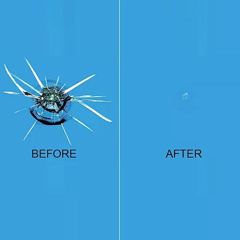 Before and after repair using Do It Yourself 20 Minute Windshield Repair Kit For Rock Chips Stone Cracks Star Breaks Bullseyes And Stone Damage