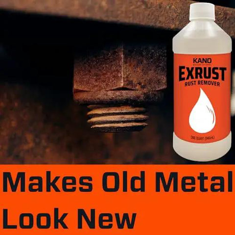 Fast Acting Rust Remover And Penetrating Oil For Steel And Iron Dissolves Rust And Corrosion Quickly Safe On Automotive Parts And Metal Surfaces Heavy Duty Formula In A 16 Oz Bottle next to rusted bolt.