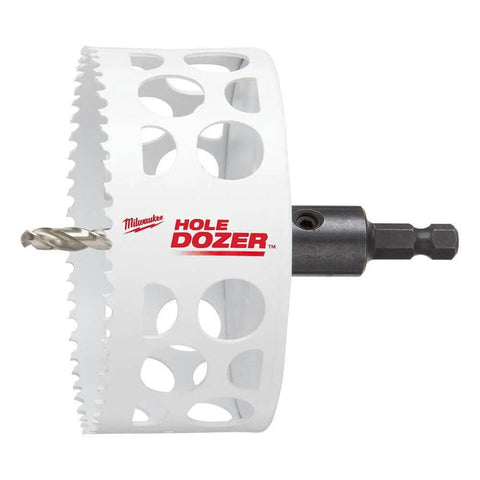 Hole saw: Milwaukee Hole Dozer 4-inch ice-hardened with arbor