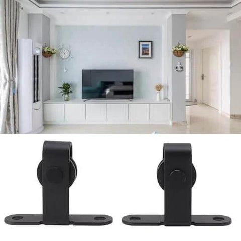 Ultra Quiet Mini Cabinet Barn Door Hardware Kit For Double Sliding Door Track Roller System, black, suitable for cupboards