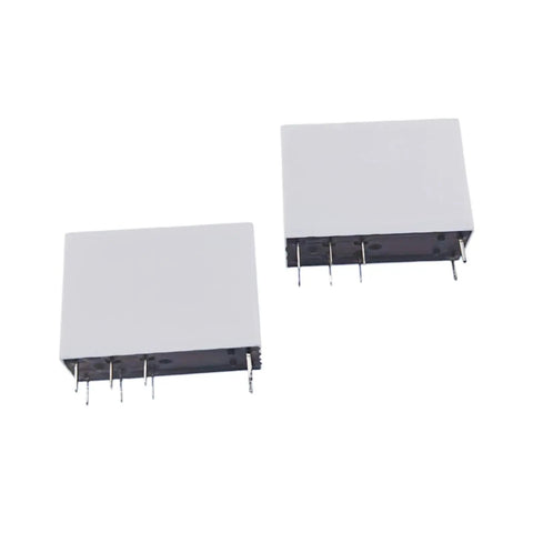 Two General Purpose 12V DC Relay, 16A SPDT, 8 Pin Design For Electronics Projects shown from the side with visible pins.