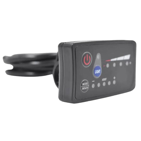 Ebike LED Meter Display 48V IP65 Waterproof With UART Protocol shown with power and light buttons on durable plastic shell