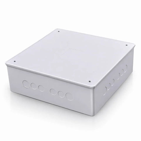12x12x3 White PVC Junction Box Heavy Duty Built To Last Plastic Conduit Box With Pre Molded Half Inch And Three Quarter Inch Knockouts