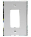 Front view of Premium Acrylic Mirror Wall Plate Cover For GFCI Outlets With Gasket And Frame Flush Mount Oversized Three Sixteenths Inch Thick Beveled Edges Looks Like Glass Mirror Only Better