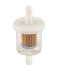 Close-up of a single 40 micron inline fuel filter for Briggs Stratton lawn mower engines 12 HP to 35 HP replace 49019 7001.