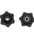 Plastic Hex Head Knobs With Brass Thread Inserts M6 By 32 Through Hole Knurled Grip, black knobs front view, pack of 10