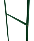 Close-up of Two Pack Beefy Heavy Duty Metal Garden Arch Trellis For Climbing Plants Roses And Vines, green rustproof iron frame.