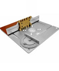 Heavy Duty Aluminum Router Table Insert Plate Set For Woodworking Benches with angle gauge and clear markings.