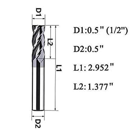 Front view of Hunricho 2-piece 1/2in carbide square end mill bit set with AlTiN coating, 4-flute