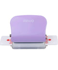 Front view of 6 Hole Punch Handheld Metal Paper Puncher With 5 Sheet Capacity 6mm For A4 A5 B5, purple design, non-slip base