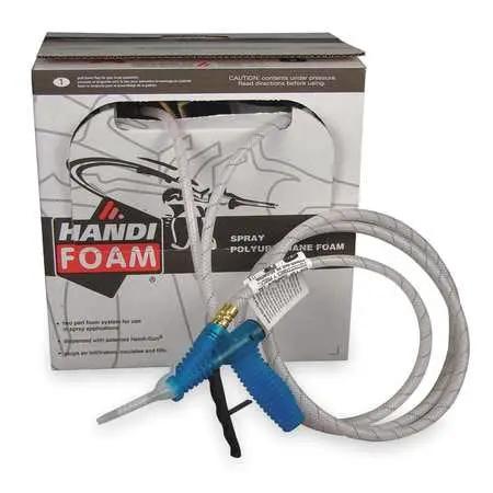 Gotta Lock Down Those Drafts With Pro Grade Expanding Spray Foam Kit Class 1 Fire Rated Insulation Sealant For Wall Cavities And Attics Dual Cylinder Setup Includes Hose And Precision Nozzles, showing sprayer and hose.