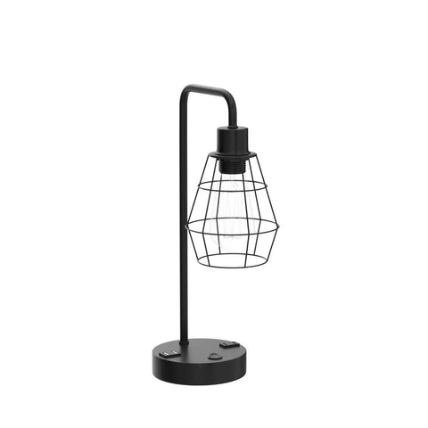 Two Pack USB Edison Desk Lamps With Dual USB Ports And 2 Prong Outlet, Industrial Wire Cage Reading Lamps For Bedroom Nightstand Living Room Farmhouse Decor