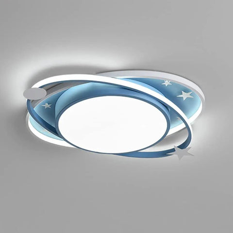 Nordic Metal Flush Mount Light With Acrylic Circle Shade In Cool Blue LED Ceiling Fixture For Kids Bedroom With Remote Control