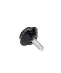 Real Talk M6 Adjustable Furniture Feet And Swivel Levelers Black close-up showing rubber pad and screw for furniture stabilization.