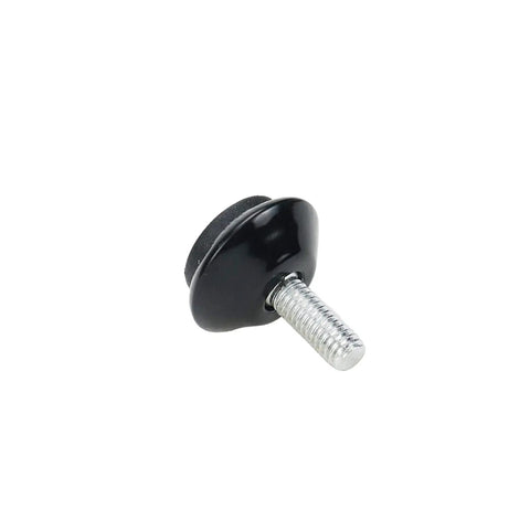 Real Talk M6 Adjustable Furniture Feet And Swivel Levelers Black close-up showing rubber pad and screw for furniture stabilization.