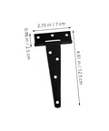 8Pcs 5 Inch Black Galvanized T Type Weld On Door Hinges Heavy Duty Outdoor Cabinet And Garage Door Hardware For Mobile Homes And Wooden Boxes Durable Steel Hinges For Exterior And Interior Doors, single hinge with dimensions.