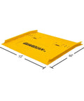 Built Tough Steel Dock Board 60 X 72 Inch 16000 Lb Rated Capacity Forklift Transfer Plate in yellow design for trailer access.