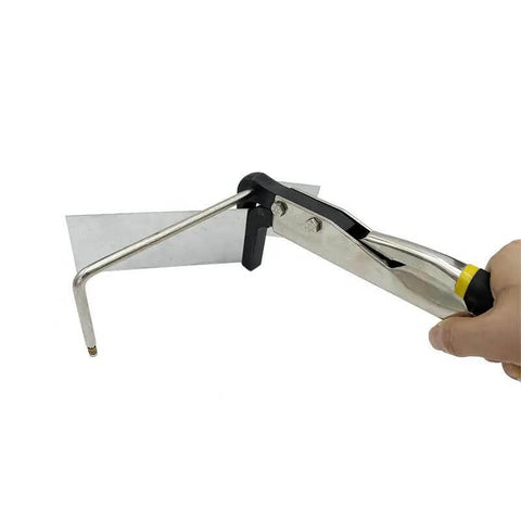 Angular Metal Folding Pliers For Arc And Angle Bending in use on steel sheet, showcasing adjustable pressure and high hardness for channel letters