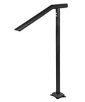 Rock Solid Floor Mounted Stair Handrail For 2 To 3 Steps And 36 Inch Wide Iron Step Railing with smooth curve grip in matte black.