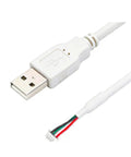 USB-A Male To MX1.25 Four Pin Terminal Connector Cable White With Dandy Wiring Setup And Awesome Connectivity For Your Projects Plus Nifty 1.25 Mm Pitch Adapter end view showing USB A male connector and exposed wires.