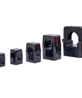 Split Core Current Transformer Sensor Clamp 50A To 200A Low Resistance Leads No Sweat Installation stacked in various sizes.