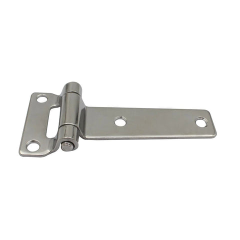 Side view of heavy-duty steel hinge with mounting plate and pin, silver finish.