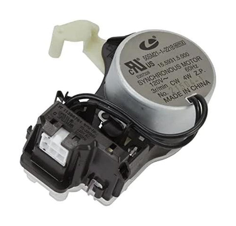 Front view of Whirlpool W10913953 top-load washer shift actuator replacement part; metal motor with white lever.