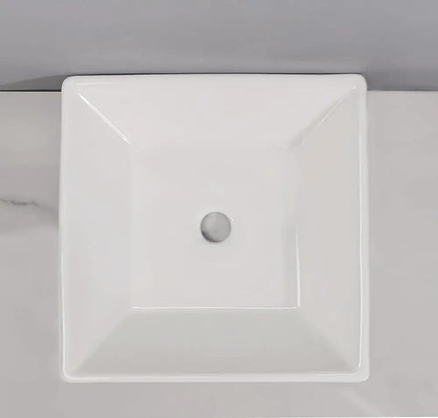Top view of USZWBY Vessel Sinks Bathroom Vessel Sink Modern Square Ceramic Counter Basin White Bathroom Bowl Sink.