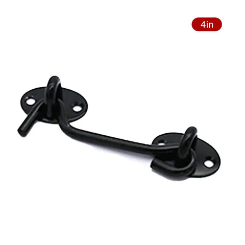 Premium Heavy Duty Zinc Door Hook And Eye Latch Set With Screws for secure 4 inch cabinet and gate use, rust resistant black metal.