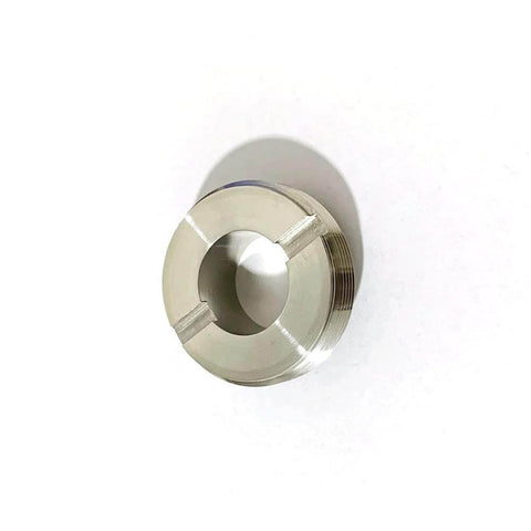 Water jet threading ring, metal, with external threads and central bore; angled front view