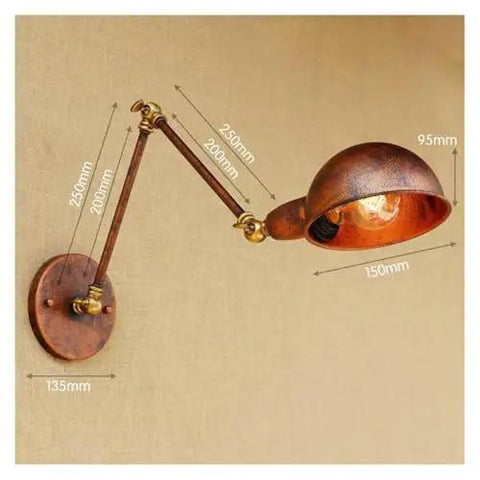 JGSYD Adjustable Long Arm Wall Sconce - Vintage Industrial Home Lighting Retro Loft Lamp Stylish Wall Light Fixture for Living Room Bedroom Or Hallway,B-Medium showing dimensions on wall.