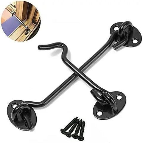 Heavy Duty Stainless Steel Hook And Eye Latch For Yard Gates And Entry Doors Rock Solid Security Grip with black finish and mounting screws